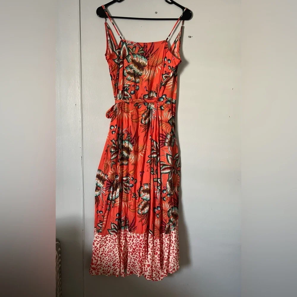 New FARM Rio Vibrant Orange Floral High Low Dress 100% viscose - Picture 3 of 8